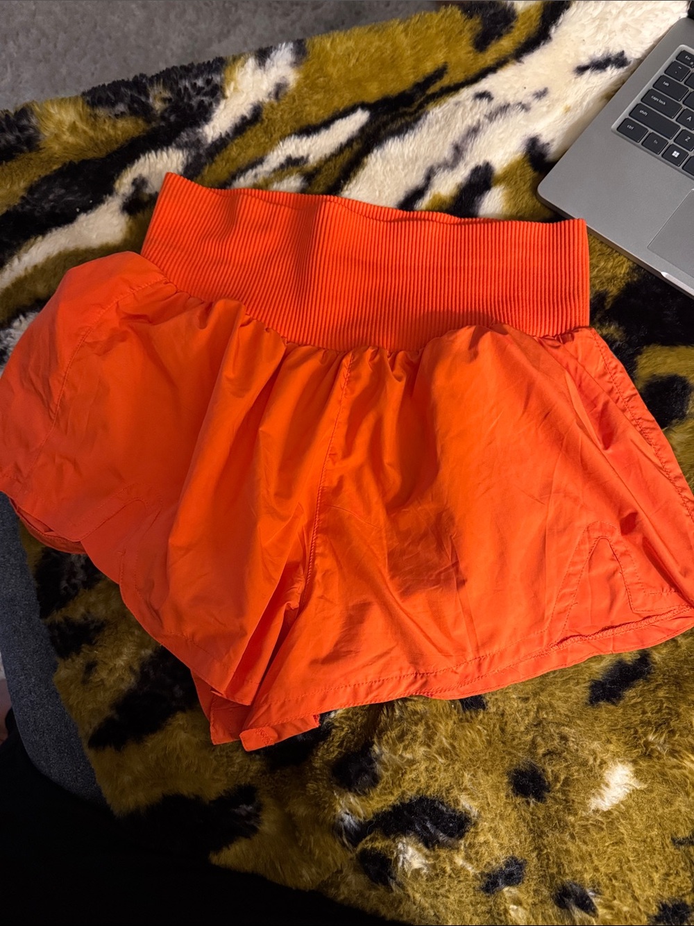 Free People Bright Orange Ribbed-Waist Athletic Shorts
